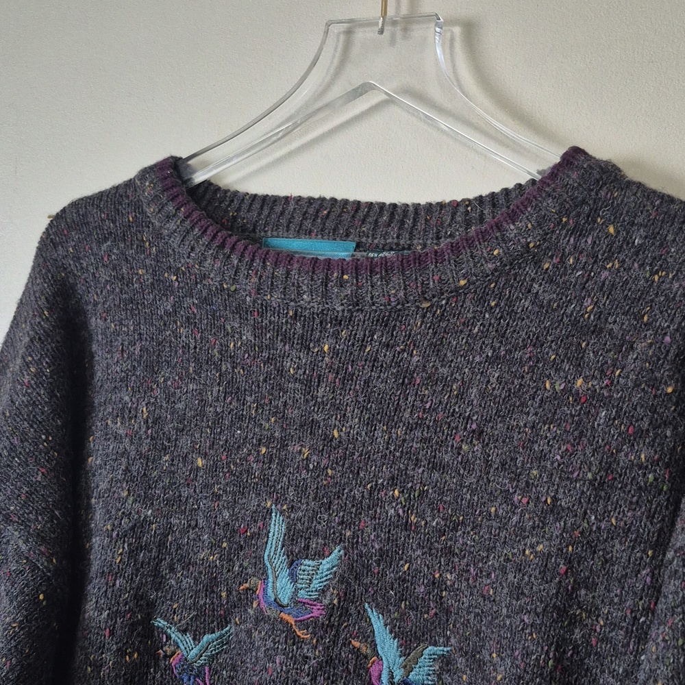 Vintage Cricketeer Flying Ducks Wool Blend Specked Knit Sweater, Size L Gorpcore - Picture 3 of 6